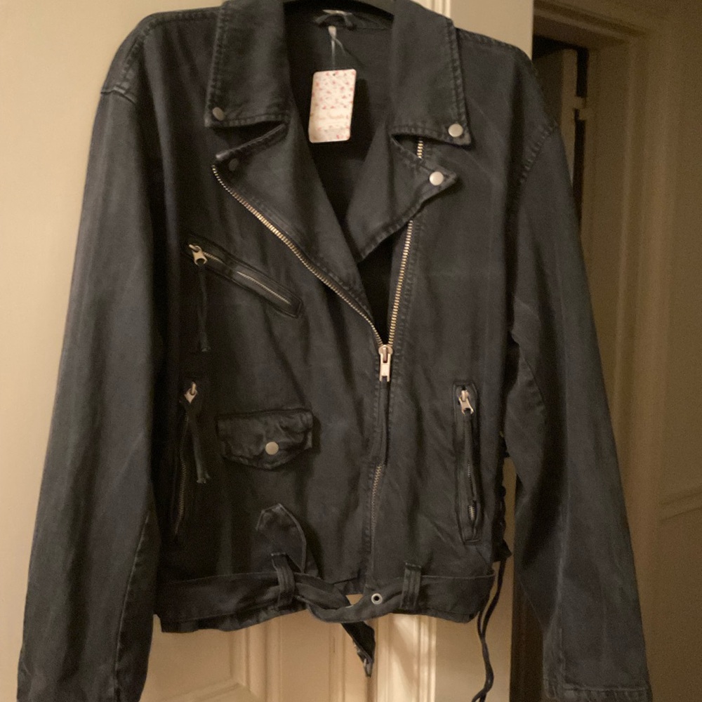 Free People Gray Denim Bomber Jacket - Picture 2 of 5